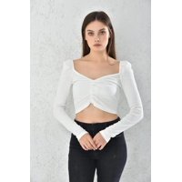 Home Fashion - Polera Adolescente Manga Larga Crop Blanco Ajustable Talla S