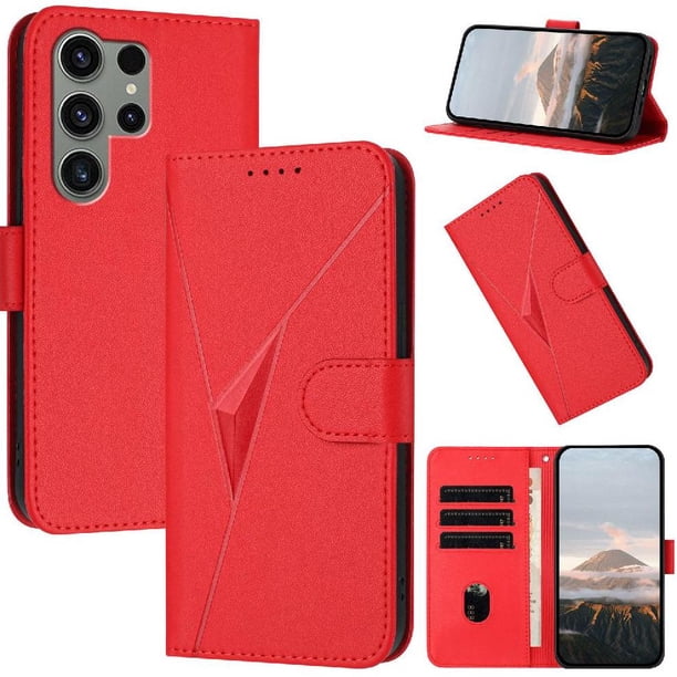 Funda Cartera Fibra de Carbono para Samsung Galaxy S23 Ultra con Soporte y Cierre Magnético Rojo