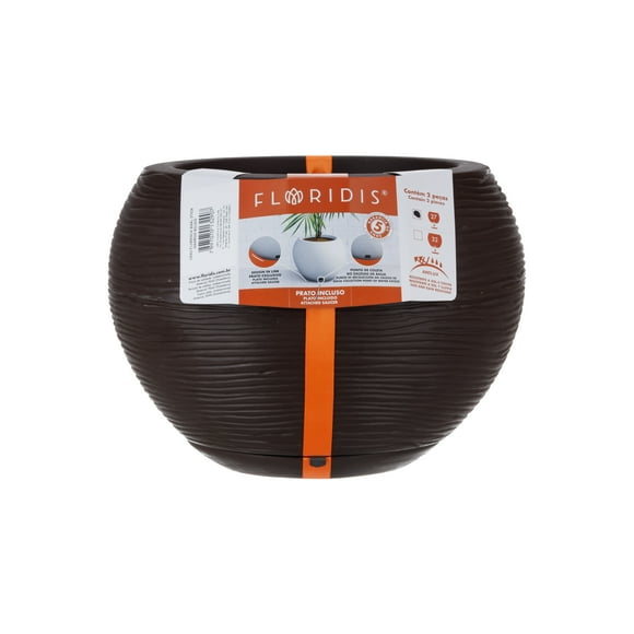 Macetero Marron Florencia 24 Cm Alto Con Plato