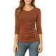 thumbnail image 5 of INSPIRE CHIC Blusa Fruncida para Mujer de Regreso a Clases con Botones Decorativos Cuello en V Manga 3/4 Top de Punto Sólido Marrón L, 5 of 7