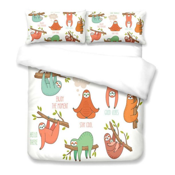 Animal Sloth Climbing Tree Quilt Duvet Cover Set Children Home Textiles3-Piece Bedding Set