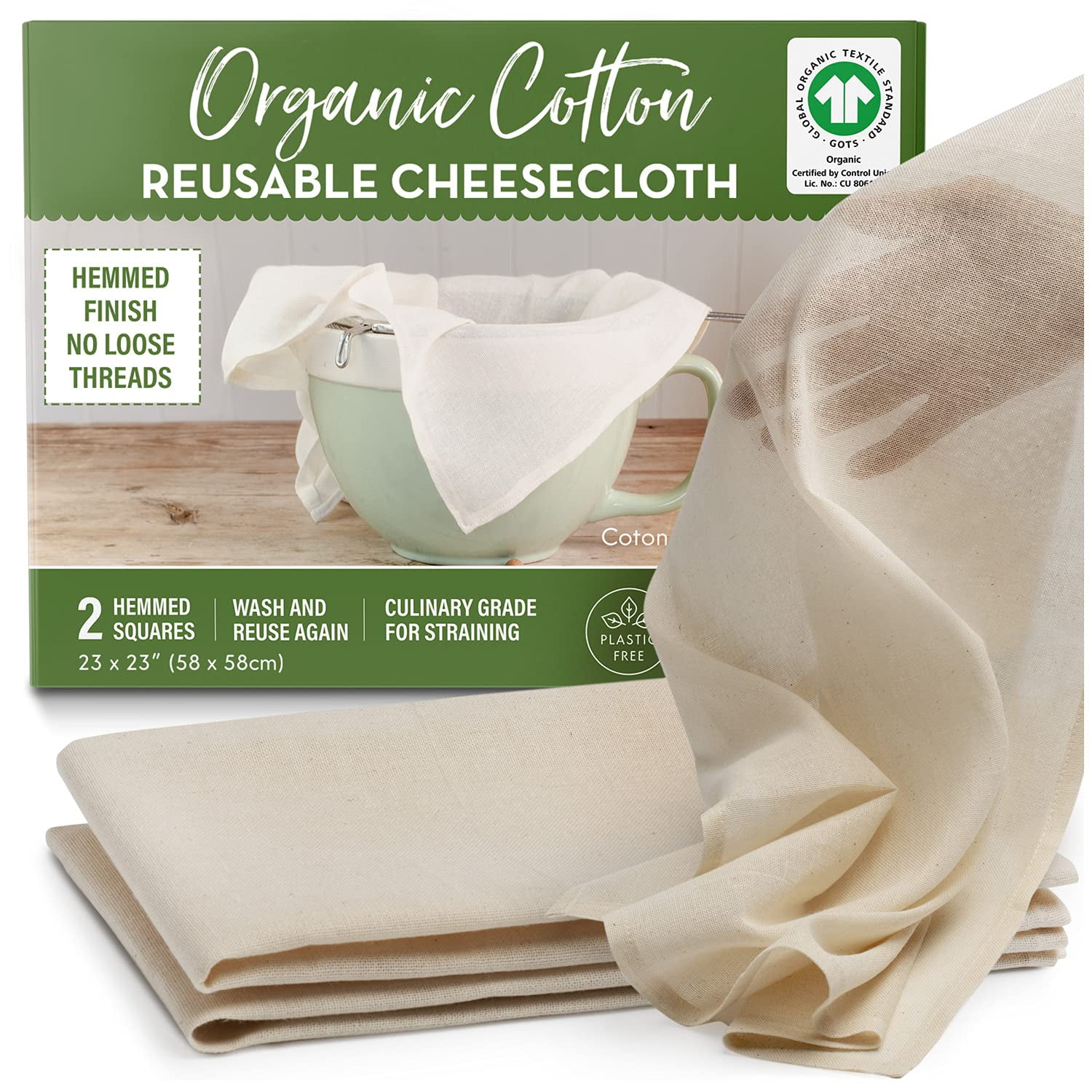 Cheesecloth Country Trading Co. Algodón Orgánico De 23 X 23 Cm (paquete De 2)