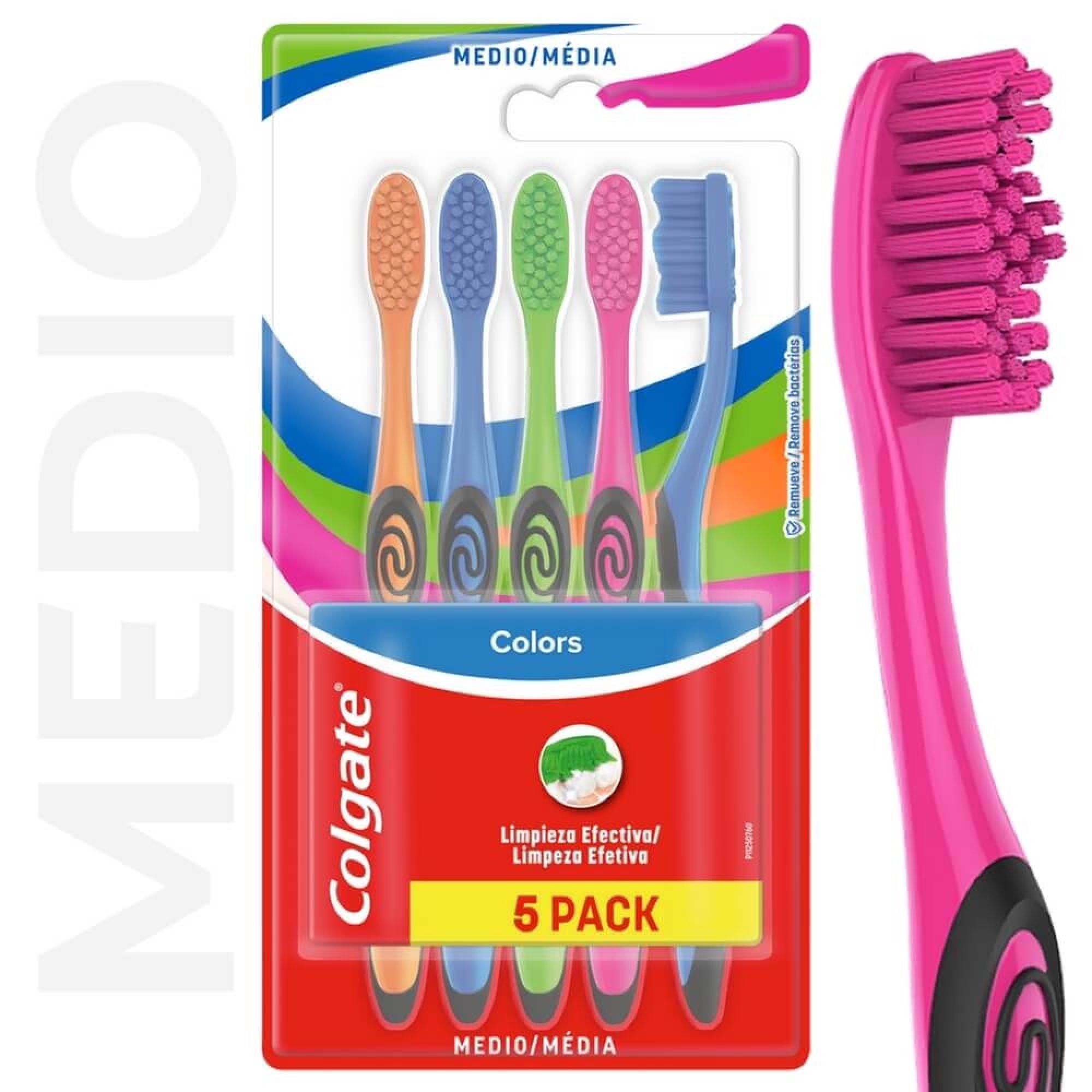 Pack Cepillo De Dientes Medio Colors Collection 5 Un Colgate