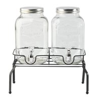 Magideal - Dispensador De Bebidas De Vidrio, Paquete De 2, 4, Barbacoa, 2 Vasos Con Soporte Para Fiestas, Bebidas, Jugo, Boda , Grifo De Plástico