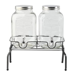 Magideal - Dispensador De Bebidas De Vidrio, Paquete De 2, 4, Barbacoa, 2 Vasos Con Soporte Para Fiestas, Bebidas, Jugo, Boda , Grifo De Plástico