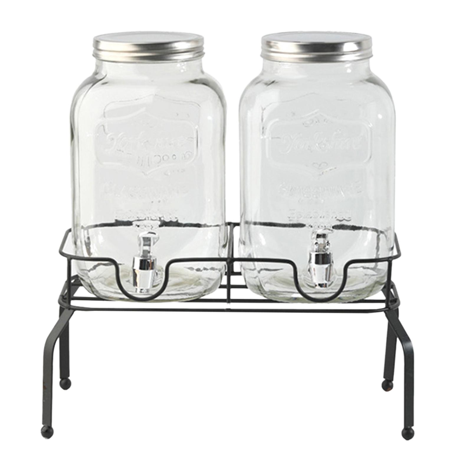 Magideal - Dispensador De Bebidas De Vidrio, Paquete De 2, 4, Barbacoa, 2 Vasos Con Soporte Para Fiestas, Bebidas, Jugo, Boda , Grifo De Plástico