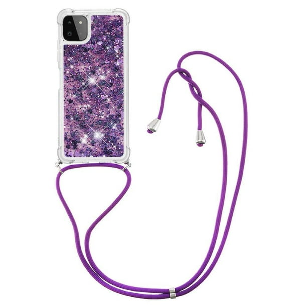 Funda FOXDOCK para Samsung Galaxy A22 5G con Cuerda Ajustable, Brillo Líquido, Protección Antigolpes y Lente – Ideal para Regalo