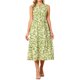 thumbnail image 1 of INSPIRE CHIC Vestido Floral Sin Mangas de Verano para Mujer, Cuello con Pliegues en Capas, Cuello en V, con Volantes, Línea A, Abotonado, Midi, Talla M, Verde, 1 of 5