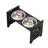 Magideal - Comederos Elevados Para Gatos, Comedero Y Bebedero Con Soporte De Madera, Portátiles, Antideslizantes, Estación De Alimentación Elevada, Dispensador D Negro