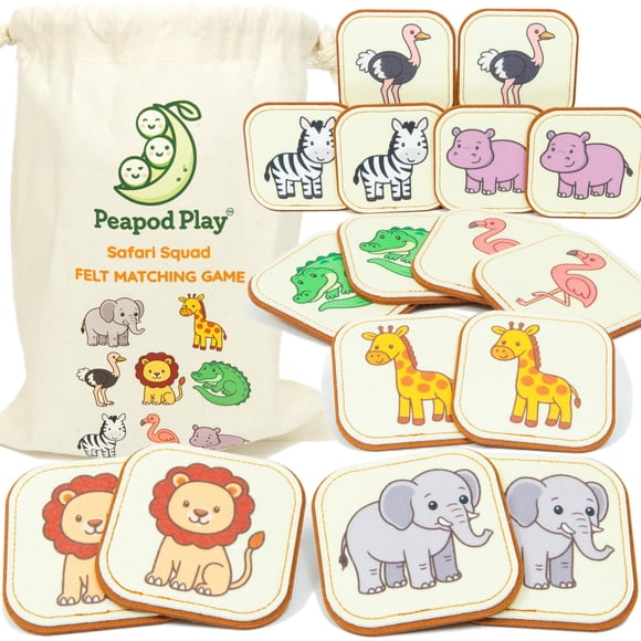 Juego de Memoria Peapod Play Safari 8 Pares de Fieltro para Niños Pequeños
