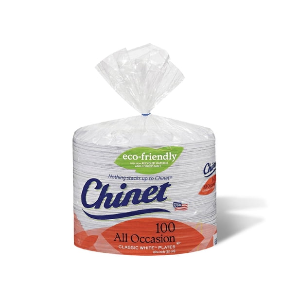 Platos de fibra Chinet Classic White blancos de 22 cm, 100 unidades