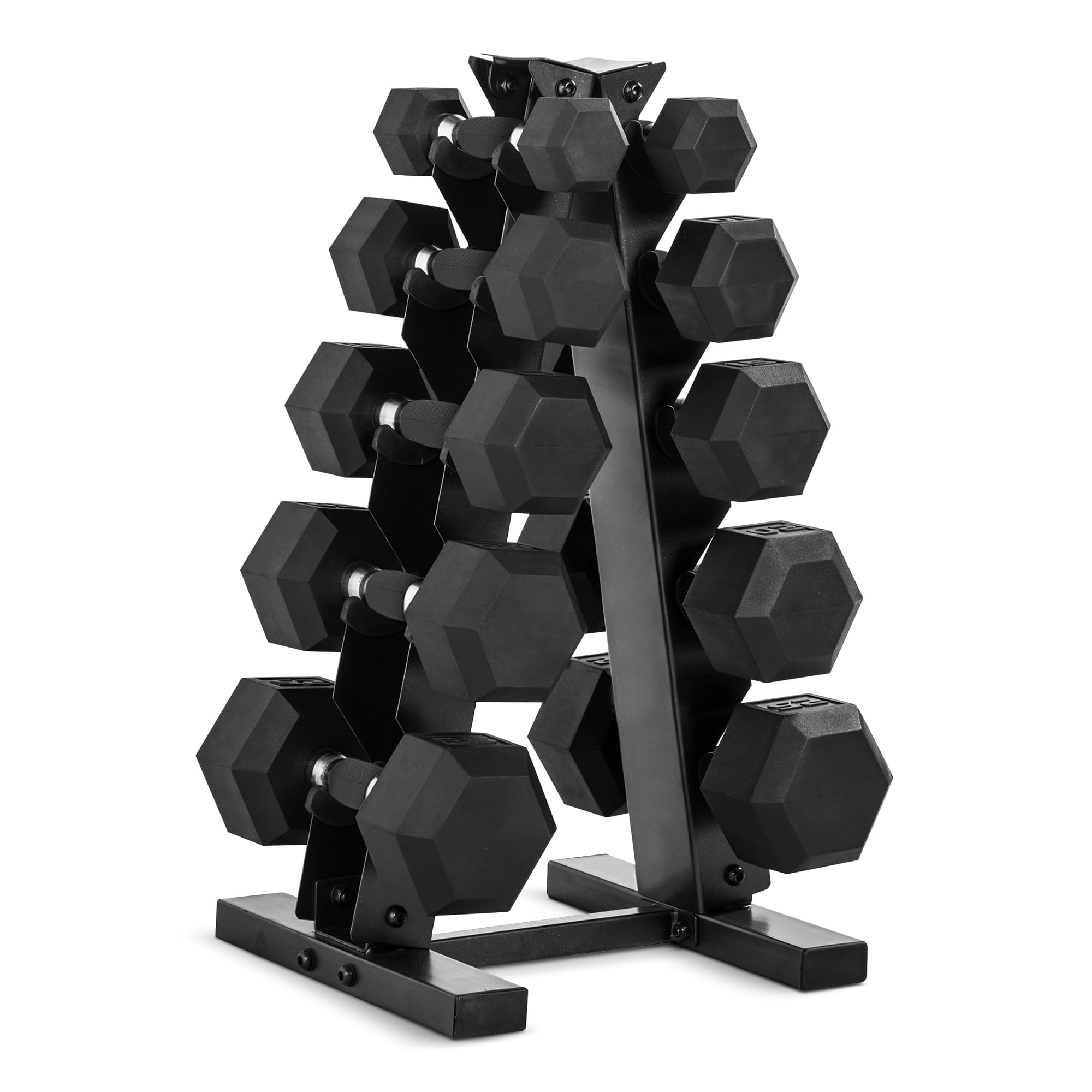 Set De Mancuernas Cap De 150 Lb Con Recubrimiento De Goma Y Rack De Almacenamiento
