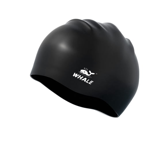 Gorro de natación WHALE extra grande de silicona para mujeres y hombres, color negro
