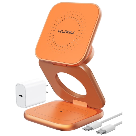 Cargador inalámbrico KU XIU Qi2.2 25W plegable 3 en 1 color naranja