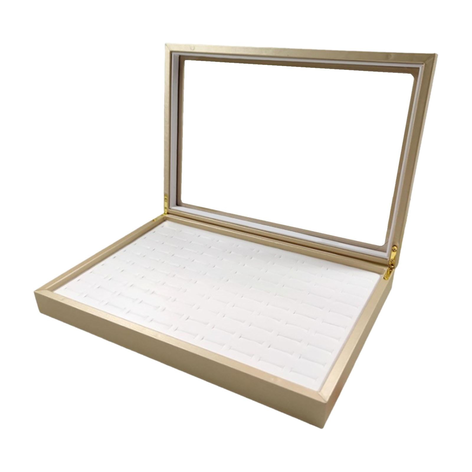 Magideal - Bandeja Organizadora De Anillos Bandeja Para Anillos Con Tapa De Acrílico Para Mujer Cajón Para Insertar Anillos Caja De Almacenamiento De Anillos Par Oro Blanco