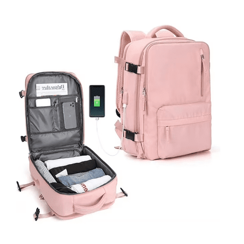 Mundo Shopping - Mochila De Viaje De Gran Capacidad Con Hombros Usb Puerto Rosa