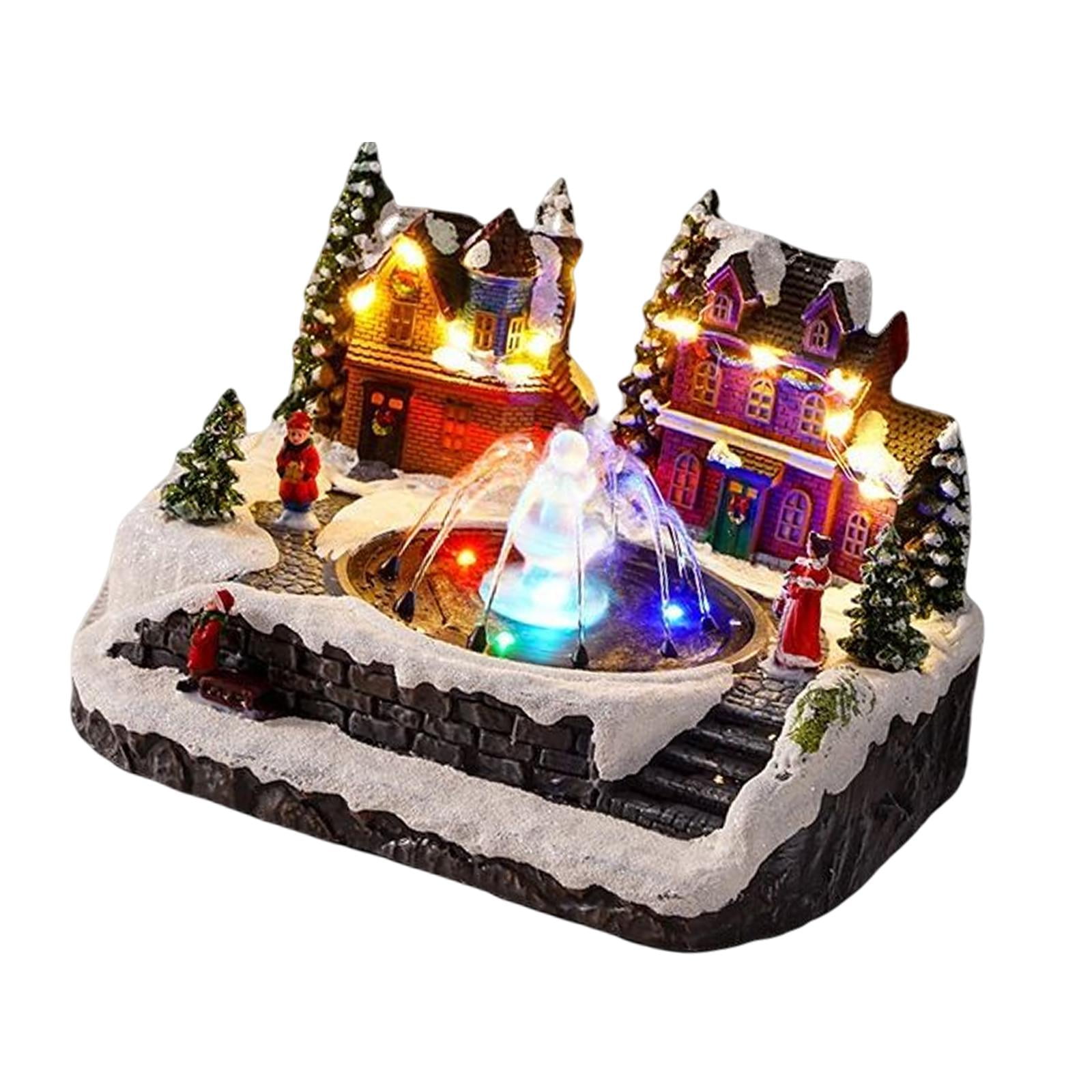 Magideal - Led Christmas Snow Village House Fuente De Música Paisaje Con Luz Colorida Escultura Estatuilla Para El Hogar Decoración De Mesa Ornamento De Regalo