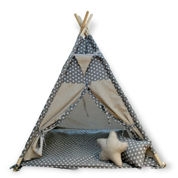 Carpa Tipi Infantil Algodón modelo Star Gris
