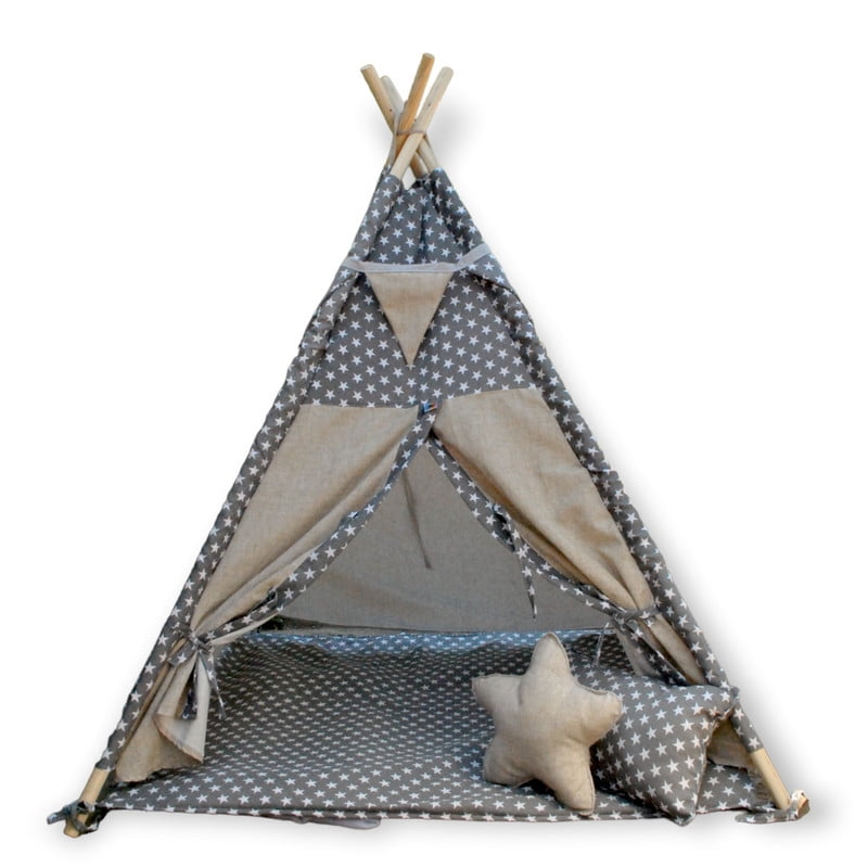 Ludisens - Carpa Tipi Infantil Algodón Modelo Star Gris