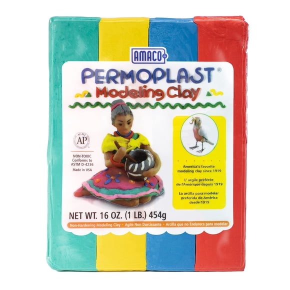 Arcilla de modelar AMACO Permoplast de 1 libra, no endurecible, 4 colores