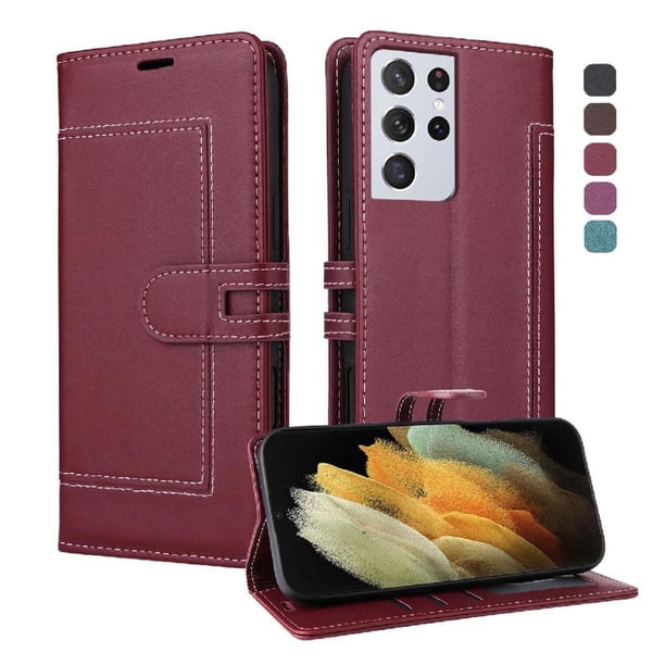 Premium Wallet Case for Samsung Galaxy S23 Ultra with Card Slots & Kickstand, Flip Cover Red