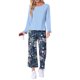 thumbnail image 2 of INSPIRE CHIC Conjunto de Pijama de Manga Larga para Mujer, Conjunto de Descanso Suave y Elástico con Parte Superior Sólida y Pantalones Capri Florales para el Hogar S Azul Profundo, 2 of 6