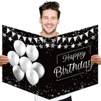 Tarjeta De Cumpleaños Jumbo Sulicre Happy Birthday, Color Negro Y Plateado
