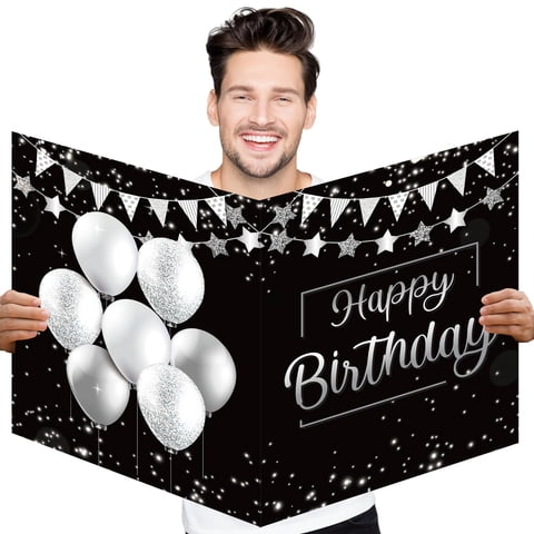 Tarjeta De Cumpleaños Jumbo Sulicre Happy Birthday, Color Negro Y Plateado