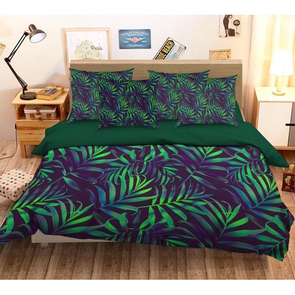 Green Leaf Quilt Duvet Cover Set Doona Cover Bedclothes Home Textiles3-Piece Bedding Set