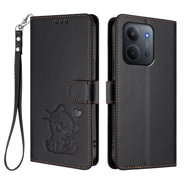 Xiaomi Redmi 15C 4G/5G Funda Billetera con Estampado de Gato, Negro