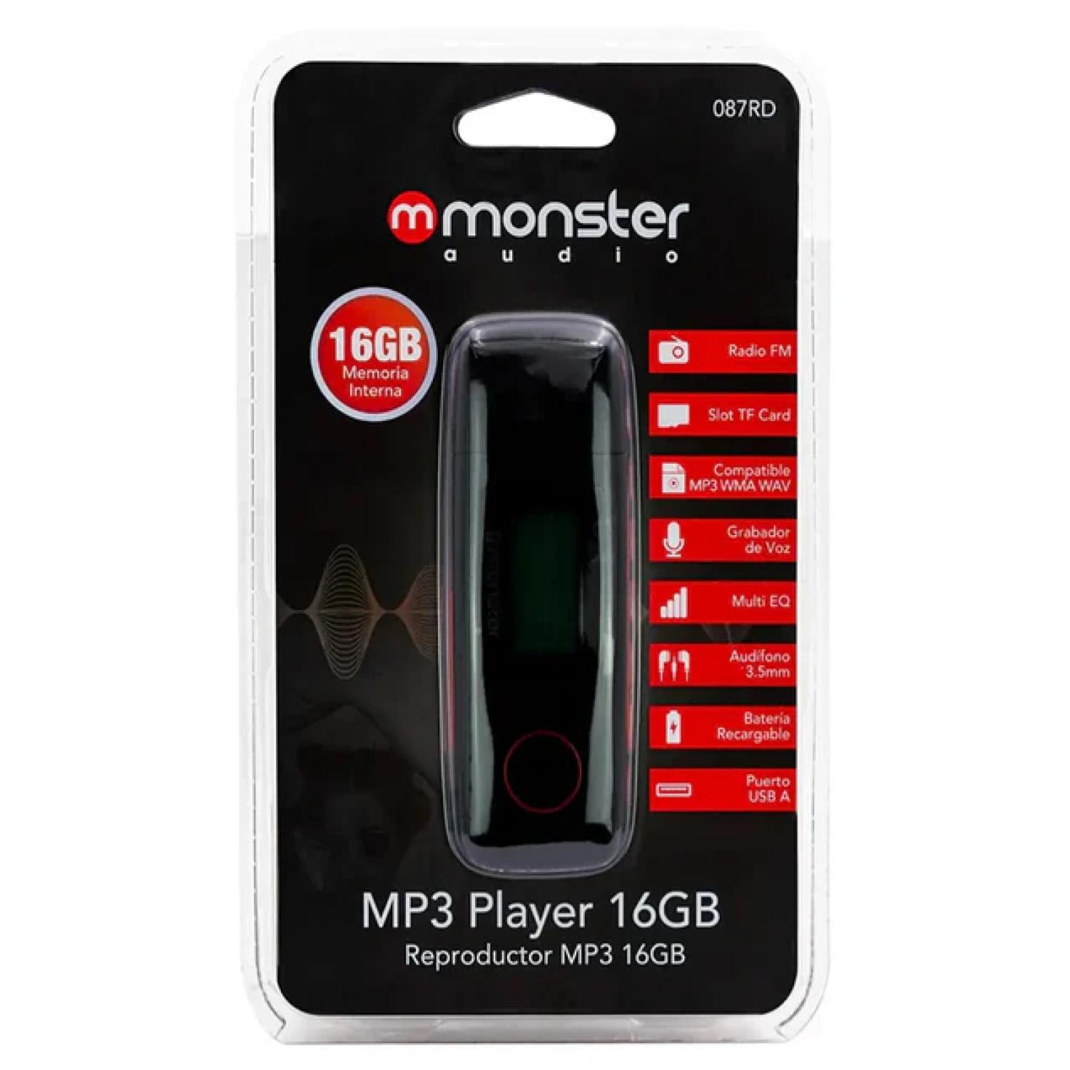 Monster - Reproductor Mp3 16gb Radio Fm Grabador De Voz Rojo