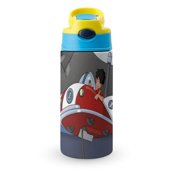 Jorge Encoge Botella de Agua con Tapa Pop Top de Un Toque, Acero Inoxidable, a Prueba de Fugas, para Deportes, Botella Infantil azul 12 oz