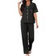 thumbnail image 1 of INSPIRE CHIC Conjunto de Pijama para Mujer con Botones, Lazo, Manga Corta, Parte Superior y Pantalones, Pijamas Suaves para Novia, Conjunto de Dos Piezas para Dormir, Talla XL, Negro, 1 of 6