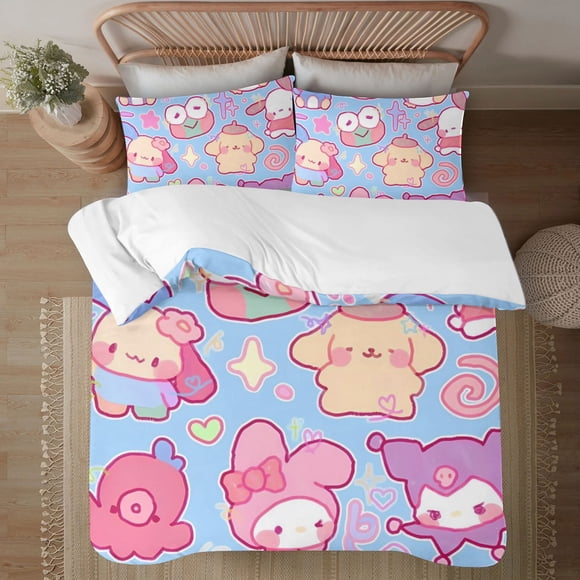Sanrio Soft 3D Printed Duvet Cover Bedding Set with Comforter Cover 3 Piece Set Includes 2 Pillowcases and 1 Cover Machine Washable
