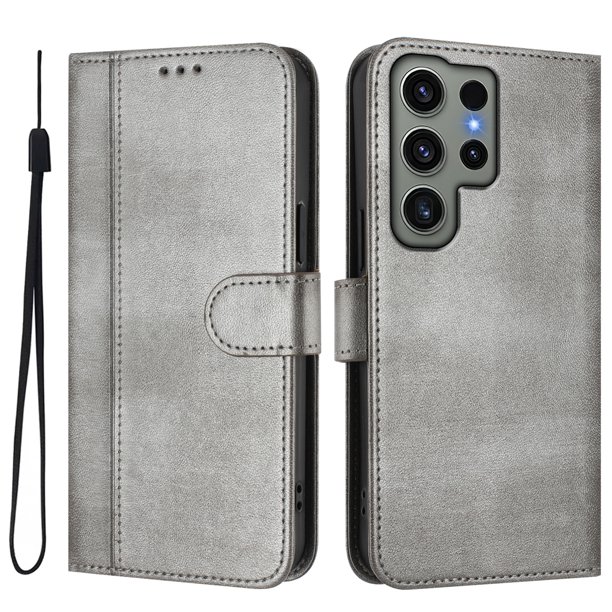 Funda Cartera para samsung galaxy S23 Ultra Protección 360° con Ranuras para Tarjetas y Soporte Gris
