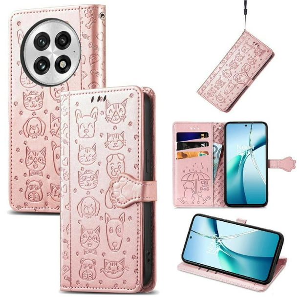 Funda Cartera FOXDOCK para OnePlus 13 , Flip PU con Relieve de Gatos y Perros, Tarjetero y Soporte