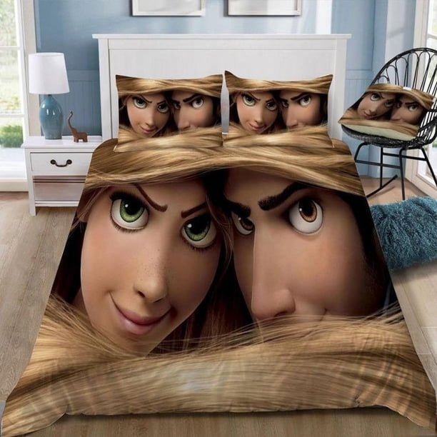 Disney Tangled Quilt Duvet Cover Set Bed Linen Soft Queen Pillowcase 3-Piece Bedding Set