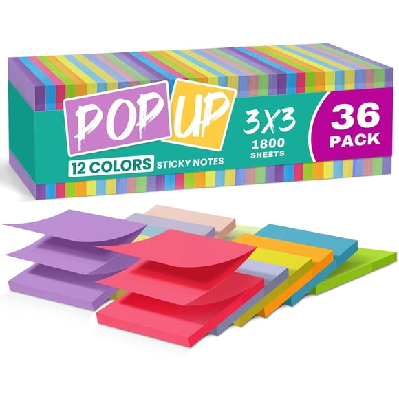 Taja 36 blocs de notas adhesivas emergentes, 3 x 3 pulgadas, tipo acordeón