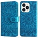 thumbnail image 1 of Funda tipo cartera FOXDOCK para iPhone 14 Pro , diseño girasol en relieve, cuero PU, cierre magnético, soporte y tarjetero, 1 of 5