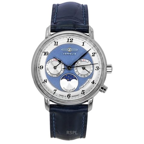 Reloj Zeppelin Friedrichshafen Moon Phase Leather Strap Blue Dial Quartz 85373 Women'S Watch