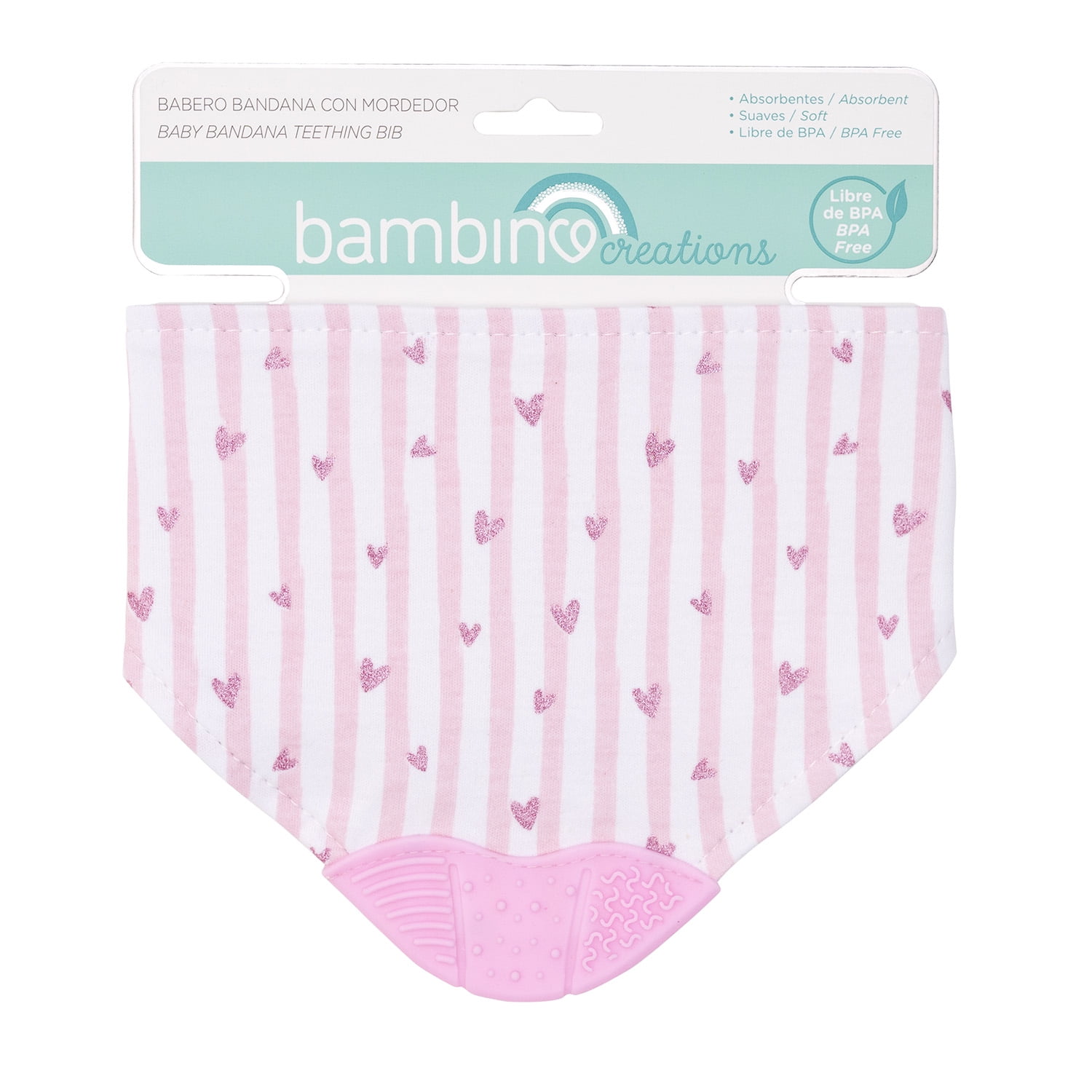 Babero Mordedor Bambino Blanco Corazones Niña