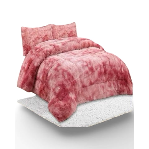Gran Sol - Plumón Cubrecama Chiporro Peludo Grueso 2 Plazas Rojo Jaspeado
