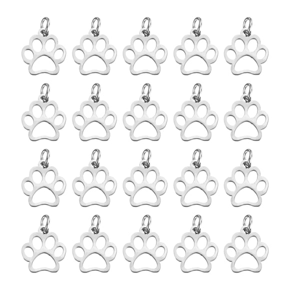 Uxcell Encantos de Huella de Pata de Perro 3mm, 20 Piezas Colgante de Huella de Pata de Gato Perro Lindo Hueco Animal Colgantes de Huella Llaveros para Hacer Joyas de Bricolaje Collar Pulsera, Plata