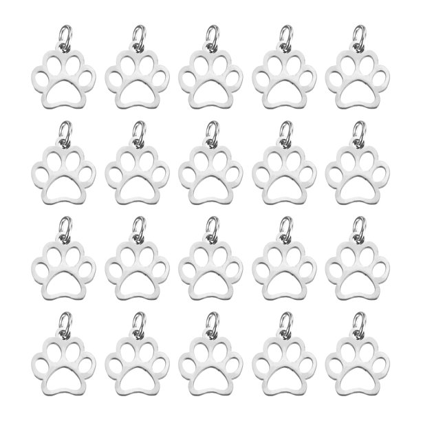 Uxcell Encantos de Huella de Pata de Perro 3mm, 20 Piezas Colgante de Huella de Pata de Gato Perro Lindo Hueco Animal Colgantes de Huella Llaveros para Hacer Joyas de Bricolaje Collar Pulsera, Plata