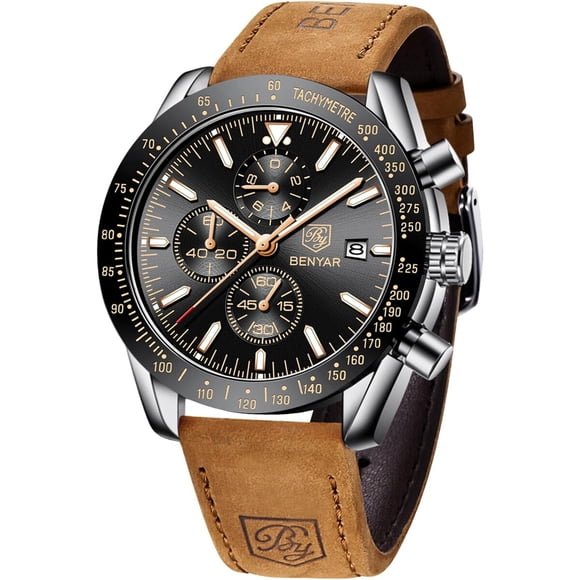Reloj Benyar Hombre Cronógrafo 45mm Cuarzo Correa de Cuero