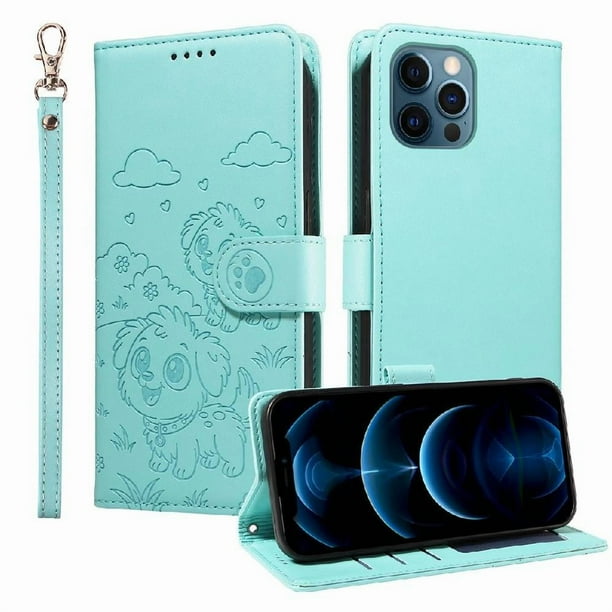 Funda Billetera FOXDOCK Compatible con iPhone 12 Pro Max, Diseño Perrito Tierno, Ranuras para Tarjetas y Soporte Plegable