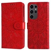 Funda Tipo Cartera Foxdock Para Samsung Galaxy S24 Ultra , Diseño Girasol En Relieve, Cuero Pu, Cierre Magnético, Soporte Y Tarjetero