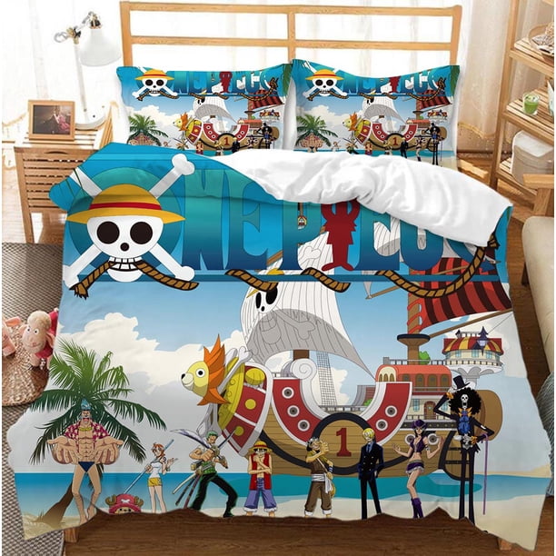 One Piece Bedding Three-Piece Set Home Dormitory Digital Printing Student Quilt Cover*1 Pillowcase*2 Cartoon Animation Luffy Bed Sheets