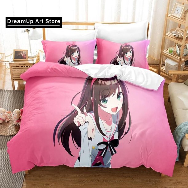 ingKawaii Girls Kizuna AI Bedding Set Bed Set Adult Kid Bedroom Duvet cover Sets