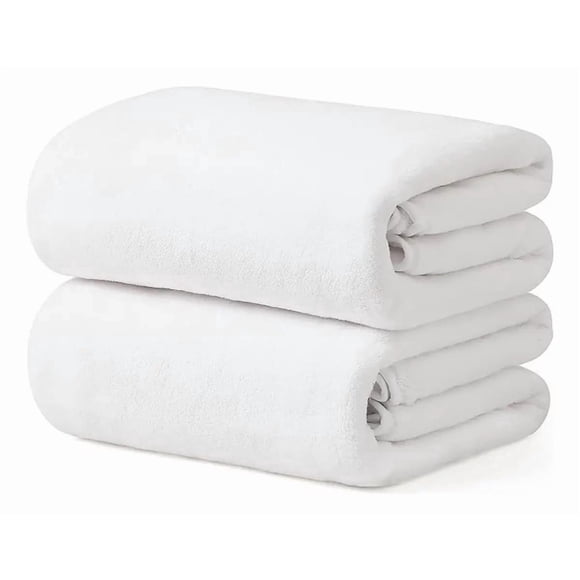 Set De 2 Toallas Grande De Baño Toallon 100 X 140 Cm Microfibra Blanco